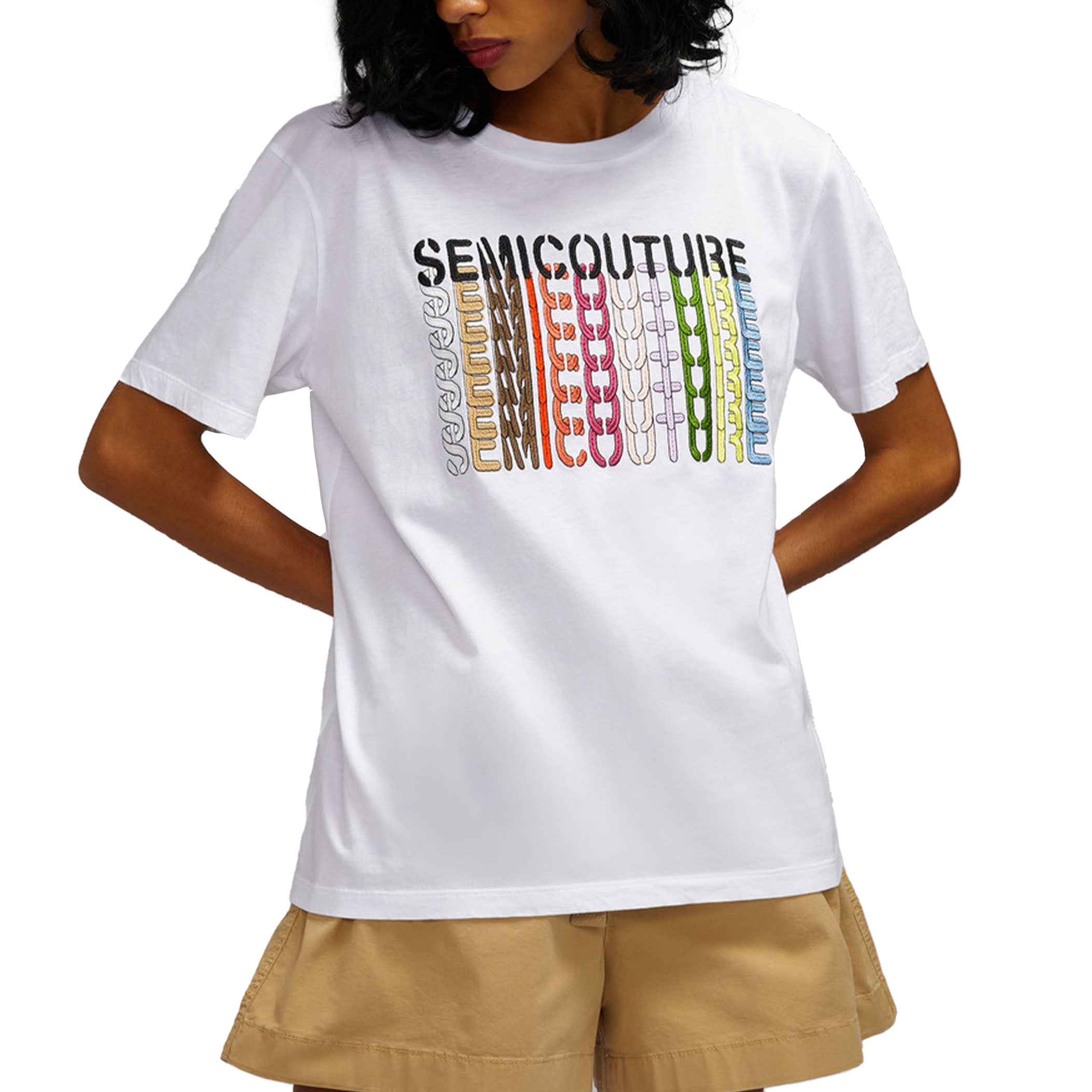 T-Shirt in cotone con ricamo multicolore